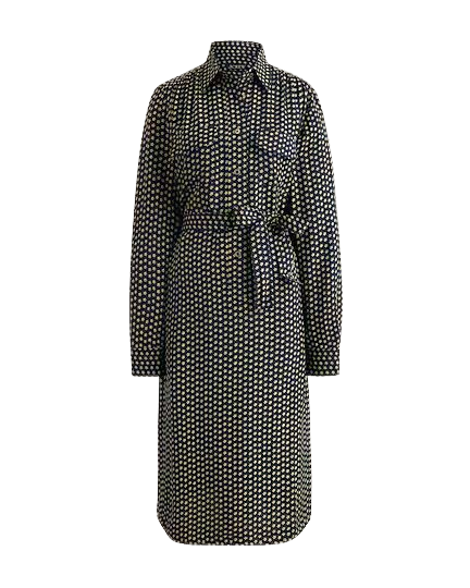 Tie-waist shirt-dress in ditsy floral print