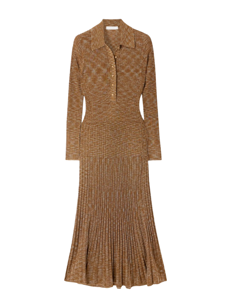 Mouline pleated knitted midi dress
