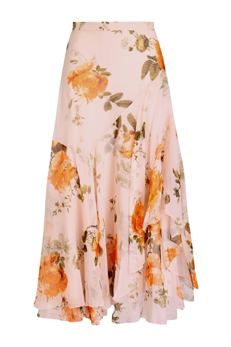 Floral-print silk-chiffon midi skirt
