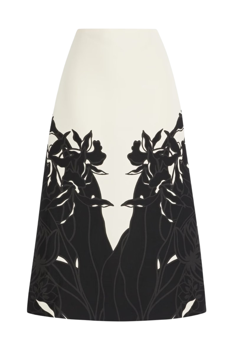 Floral-print wool and silk-blend crepe midi skirt