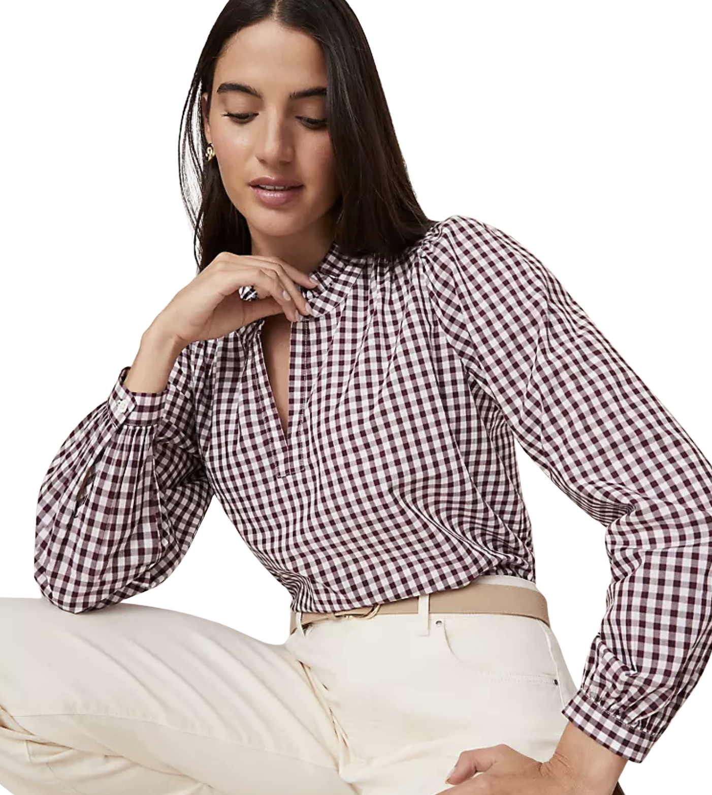 Weekend Collection Gingham V-Neck Popover