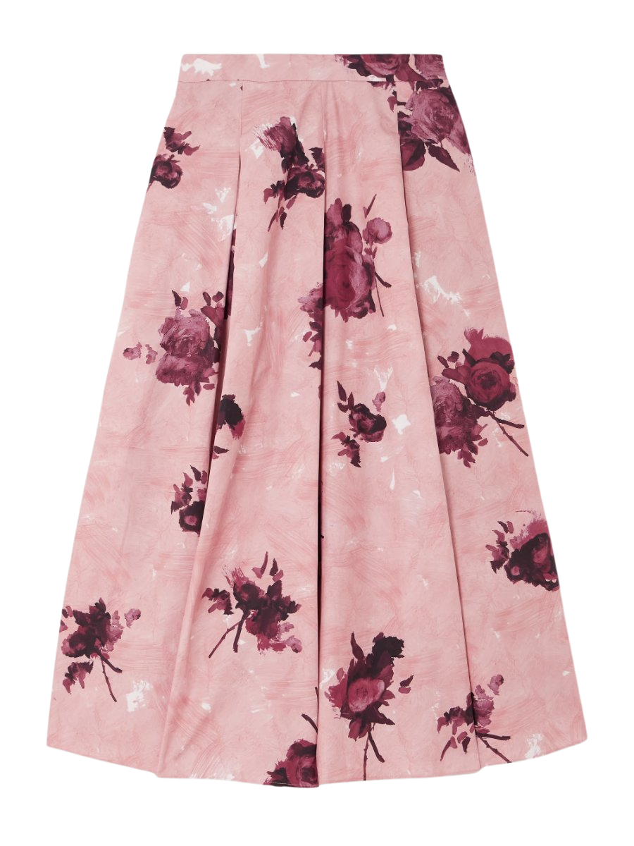 Pleated floral-print cotton-poplin midi skirt