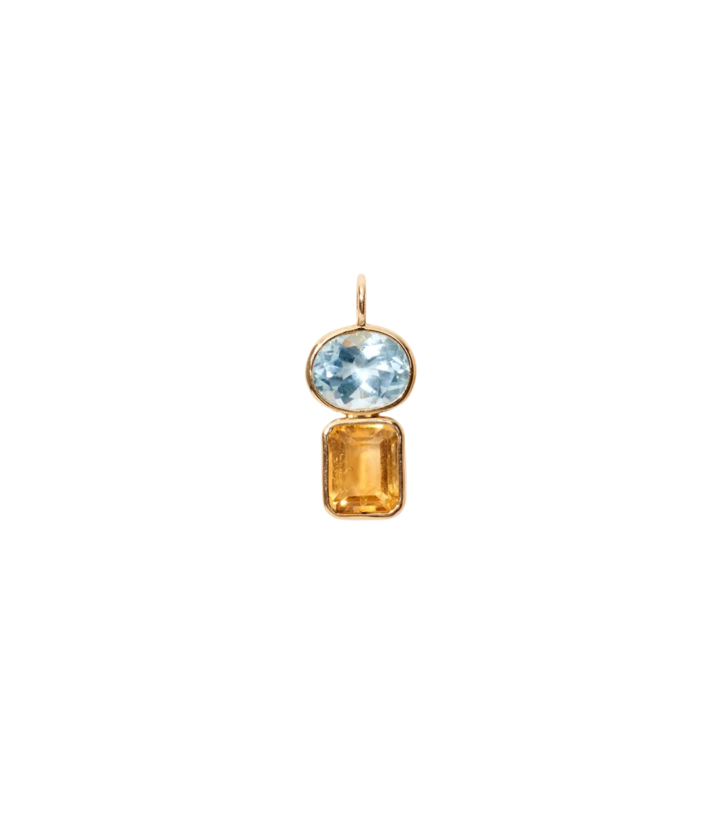 Stacked Rectangle 14k Gold Necklace Charm in Sky Blue Topaz & Citrine