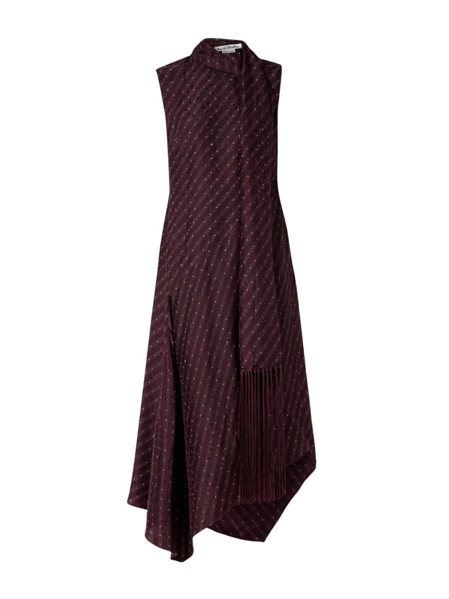 Fringed draped satin midi dress