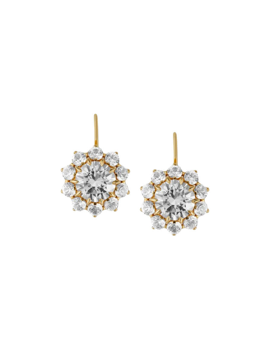 GWEN, LAB WHITE SAPPHIRE GOLD DROP EARRINGS