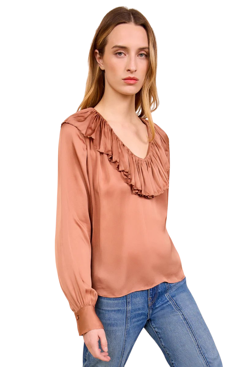 Liese Silk Ruffle Neckline Long Sleeve Blouse