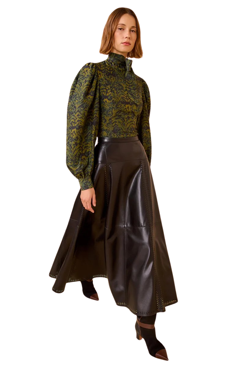 Aninda Leather Midi Skirt