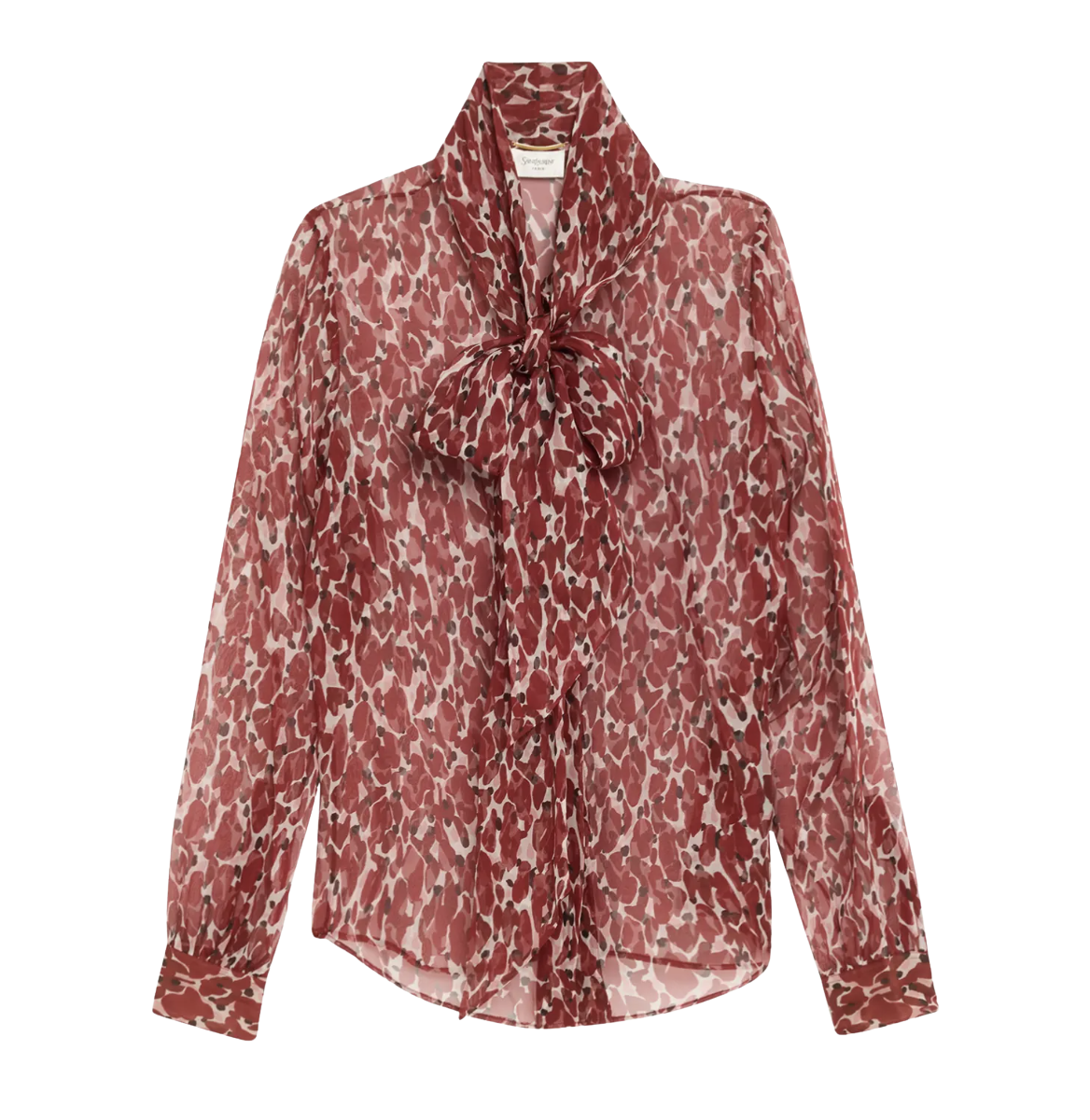 Saint Laurent Semi-Sheer Printed Tie Neck Blouse