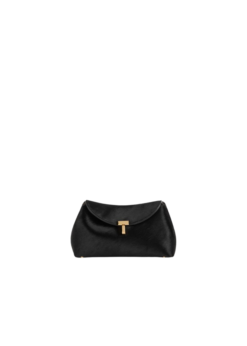 Mini T-Lock pony hair clutch black