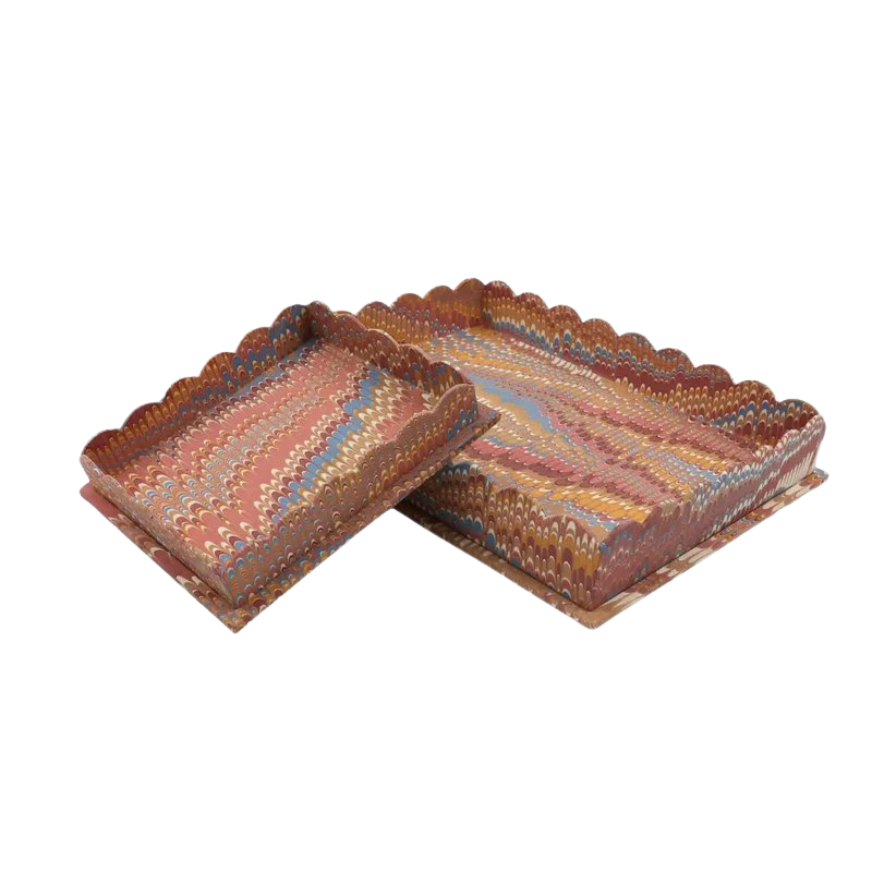 Marbled Scalloped Tray Set, Peach