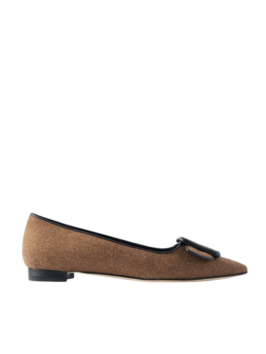 Maysale buckled leather-trimmed wool point-toe flats