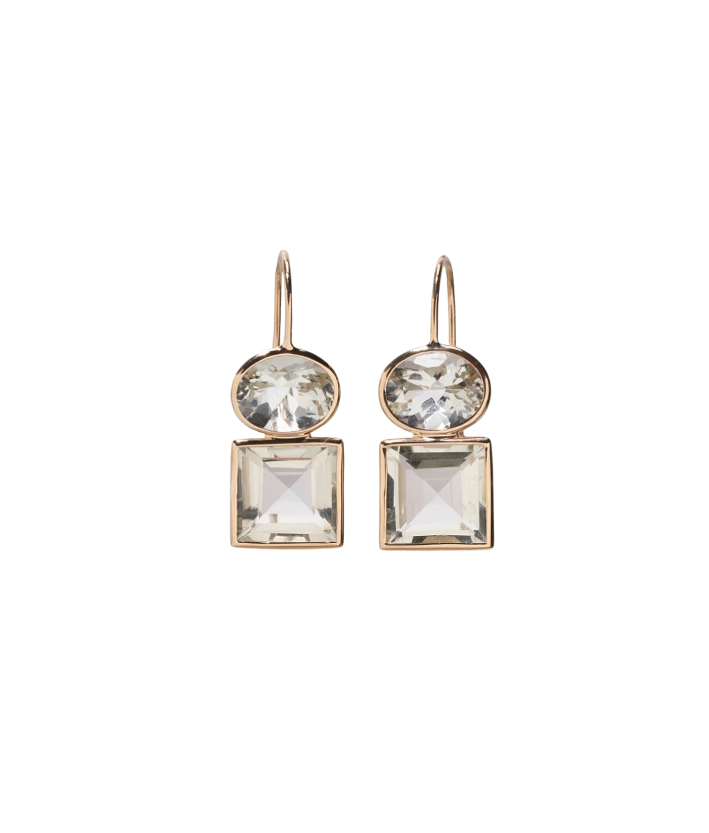 14k Gold Duo Earrings in Green Amethyst
