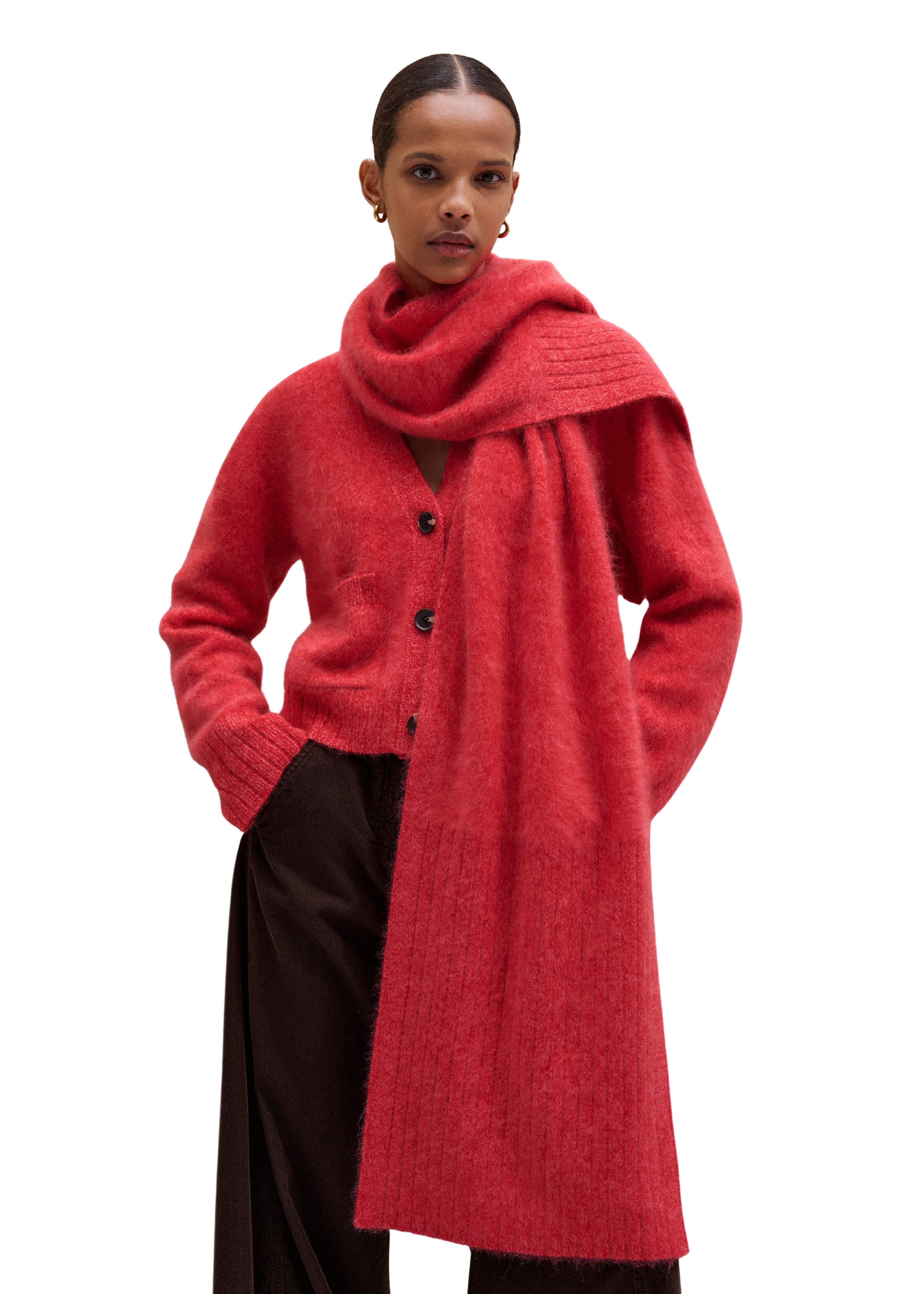 V-Neck Cardigan + Scarf Co-ord