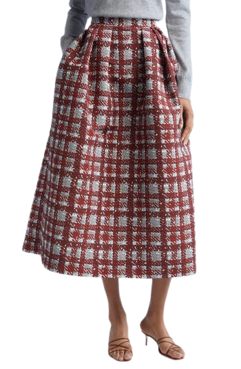 Plaid Textured Faille A-Line Skirt