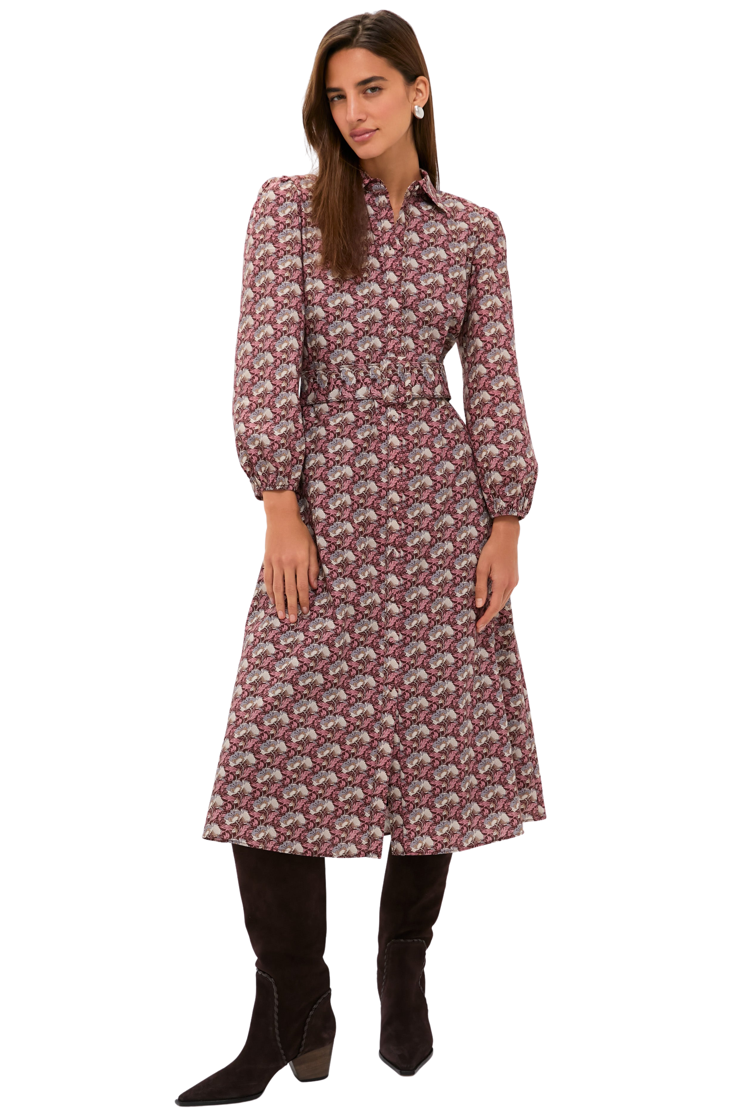 Plum and Dusty Blue Leafy Floral Kai Maxi Dress