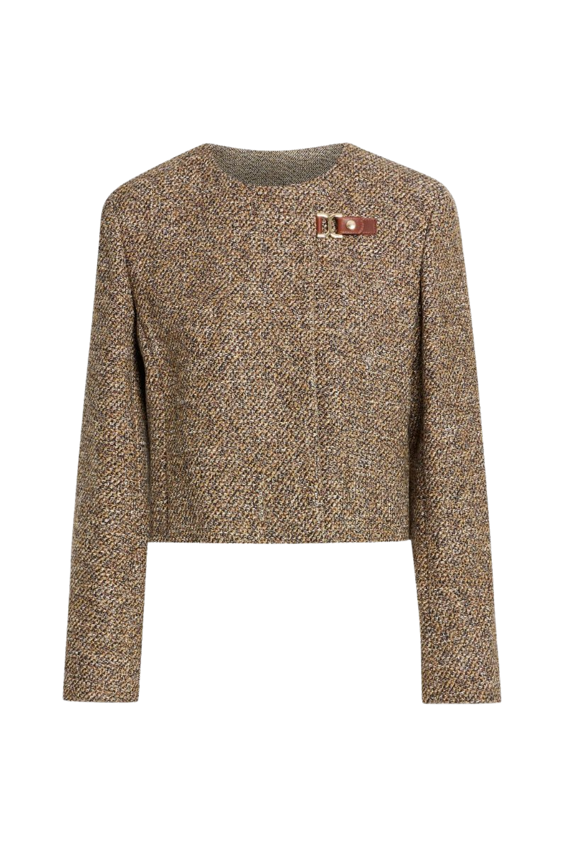 Embellished cropped wool-blend tweed jacket