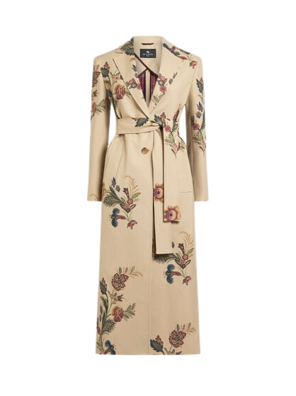 COTTON TRENCH COAT WITH FLORAL PRINT