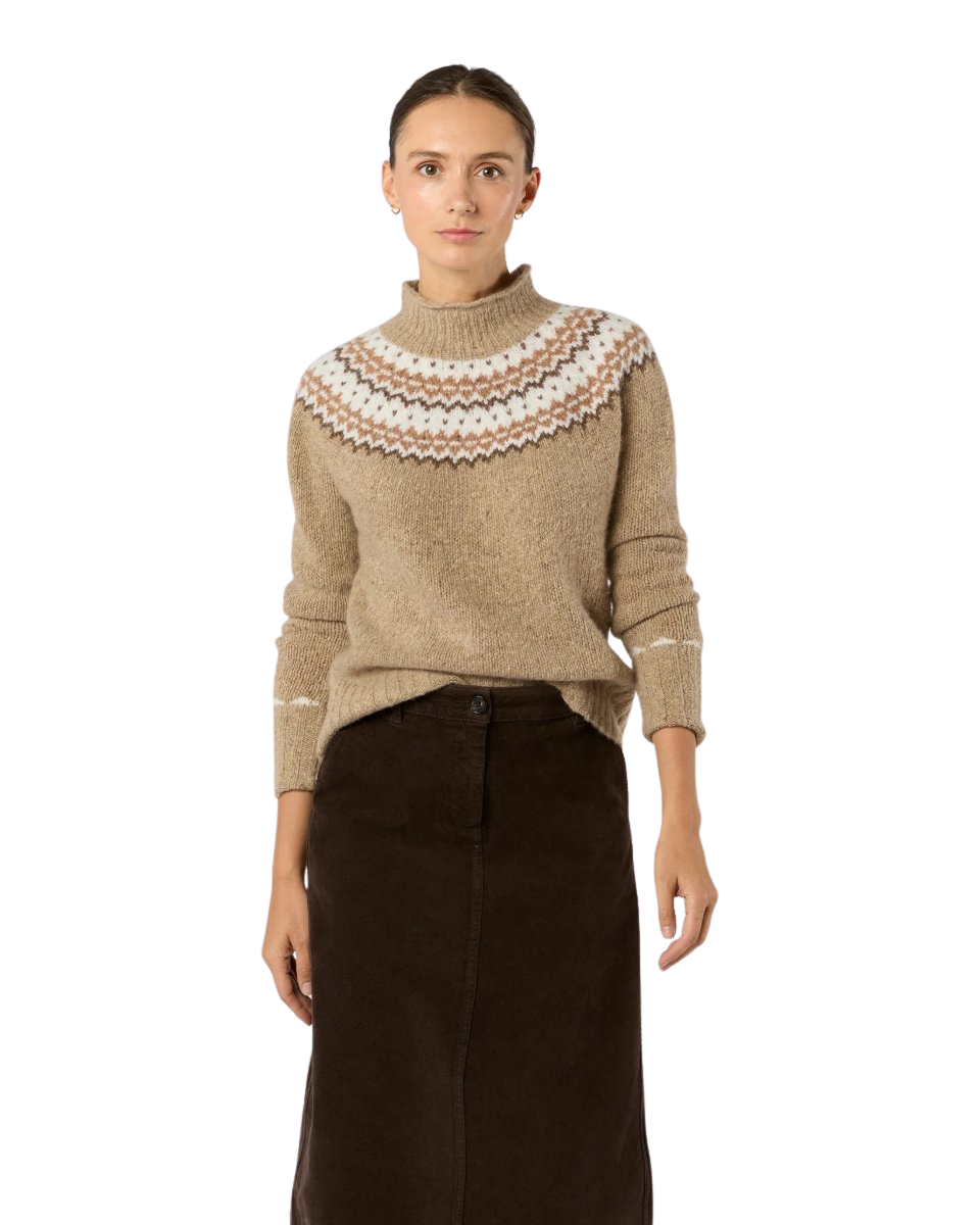 Marge Fair Isle Sweater in Camel Donegal Multi Cashmere