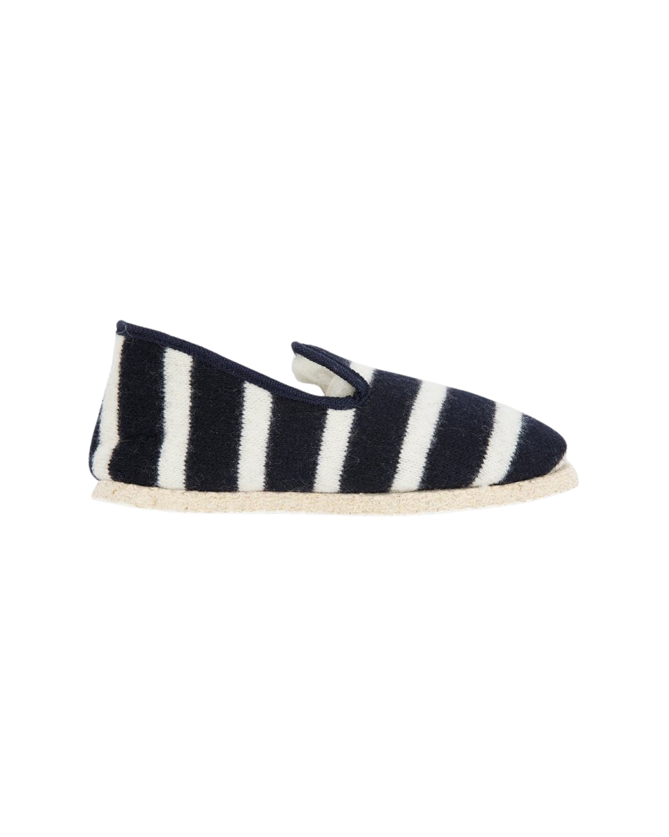 Women's Striped Wool Slippers in Navy/Natural