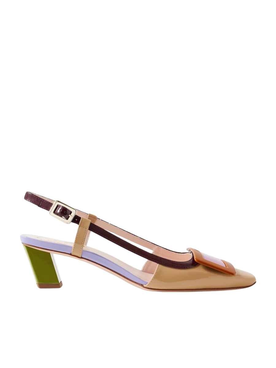 Belle Vivier 45 color-block patent-leather slingback pumps