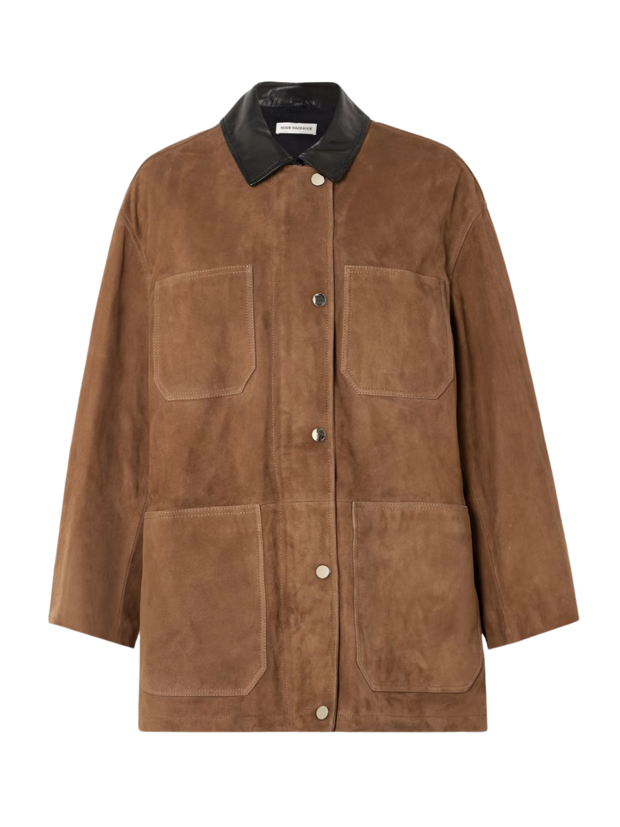 Barn leather-trimmed suede jacket