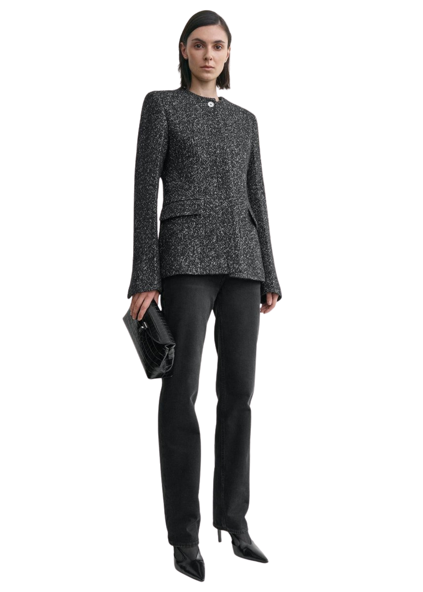 Collarless cinched jacket black/white