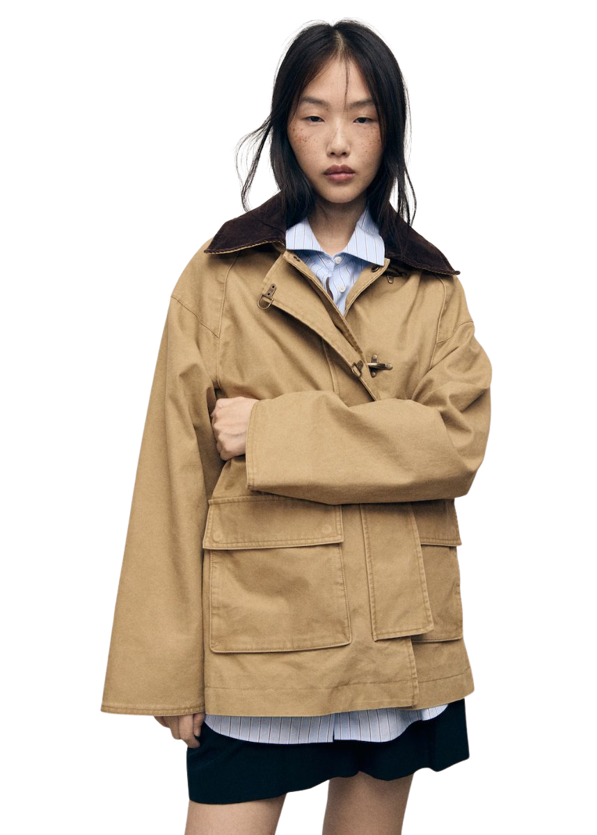 Oversized barn jacket with contrasting collar