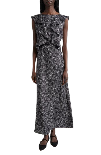 Calesse Bow Print Silk Twill Midi Dress