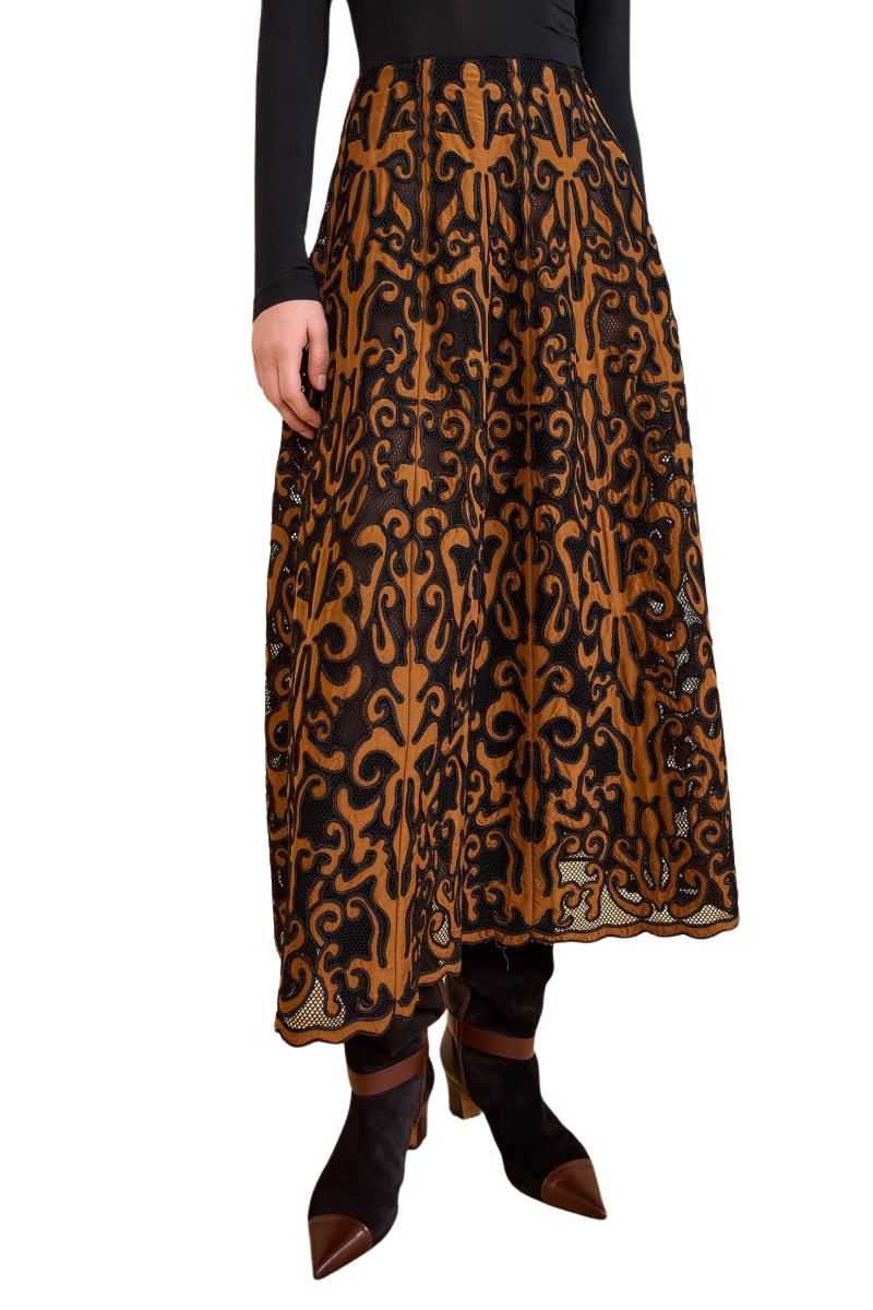 Gili Applique High Waist Midi Skirt