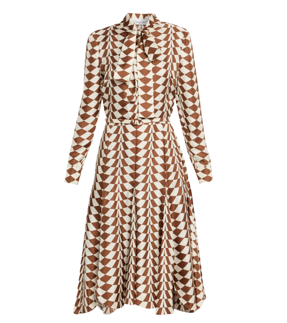 Oscar de la Renta Geo Silk Twill Long-Sleeve Midi Shirtdress