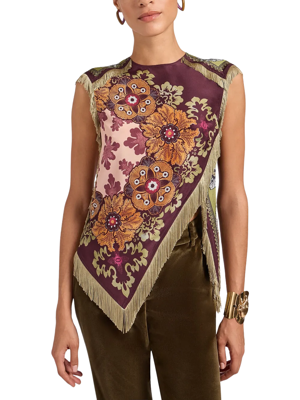 New Season La DoubleJ floral-print fringed scarf top
