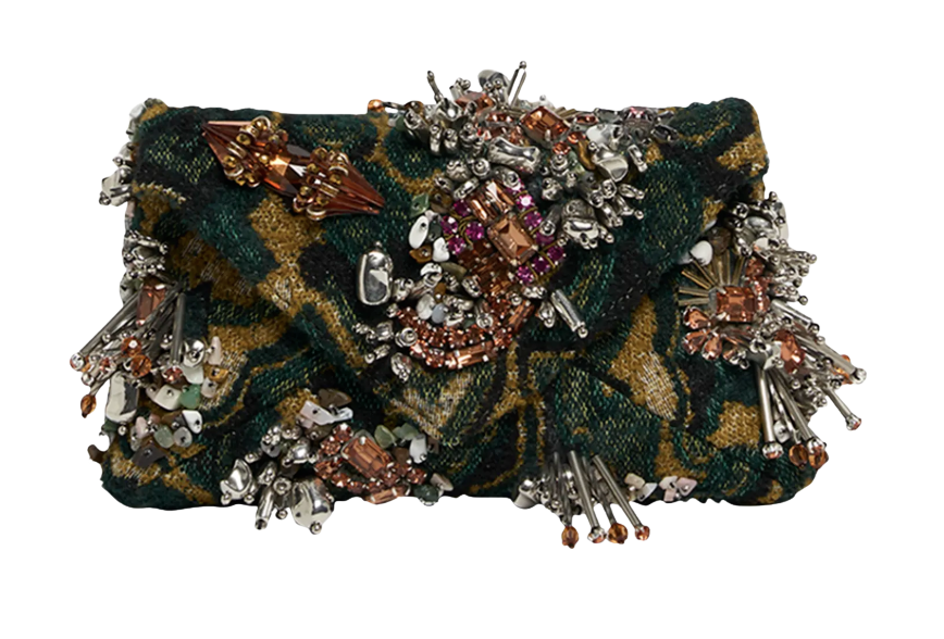 Micro Envelope Flap Embellished Jacquard Clutch Bag