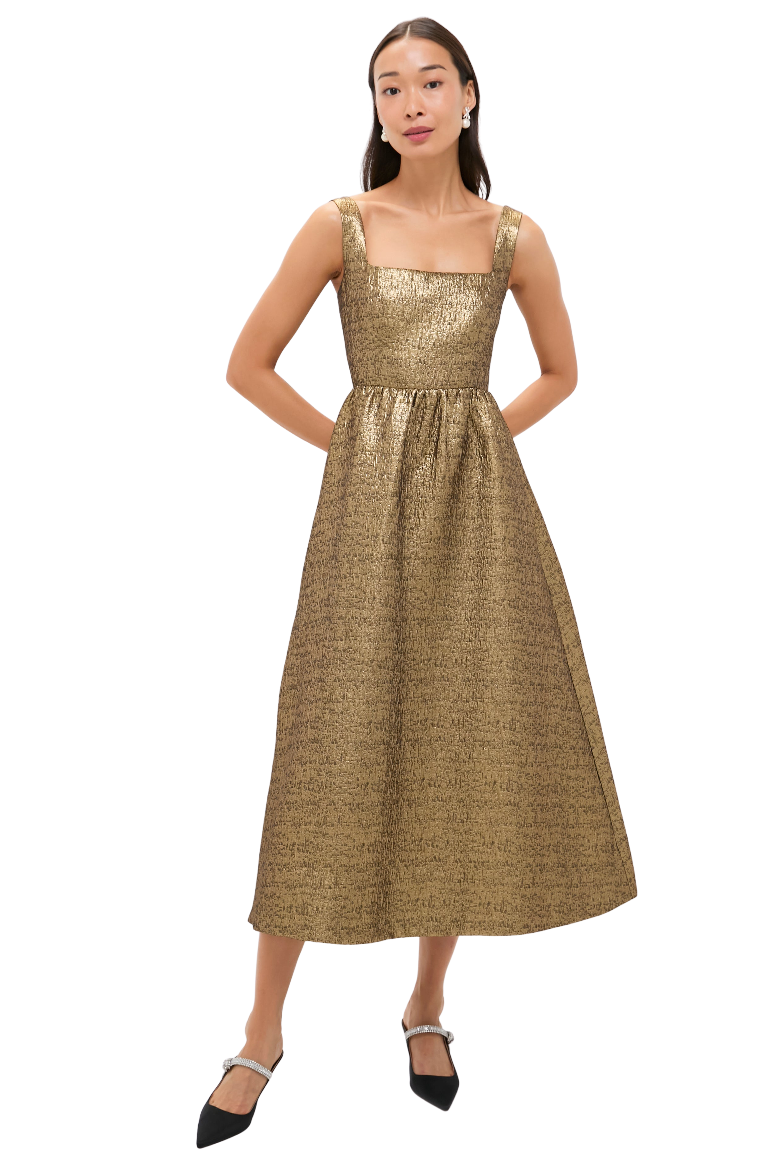 Gold Textured Jacquard Esme Dress