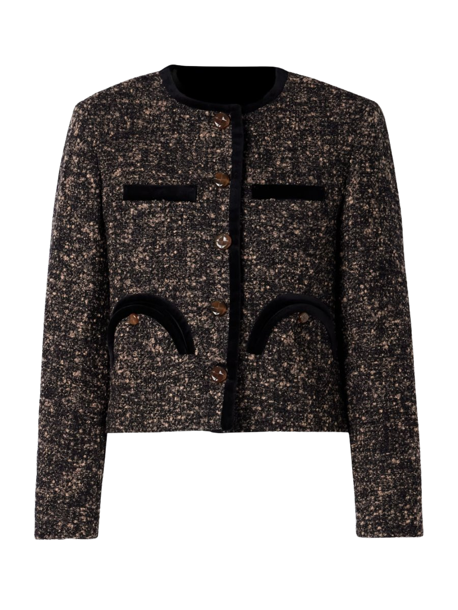 Katara Shamo velvet-trimmed bouclé-tweed jacket