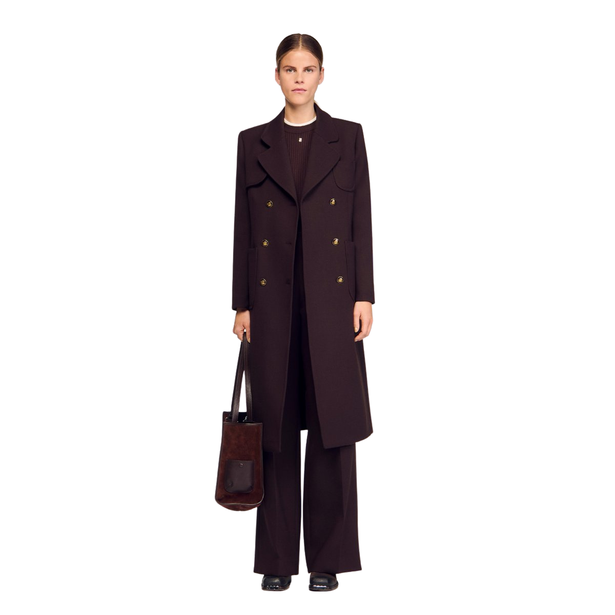 Structured long double-breasted coat