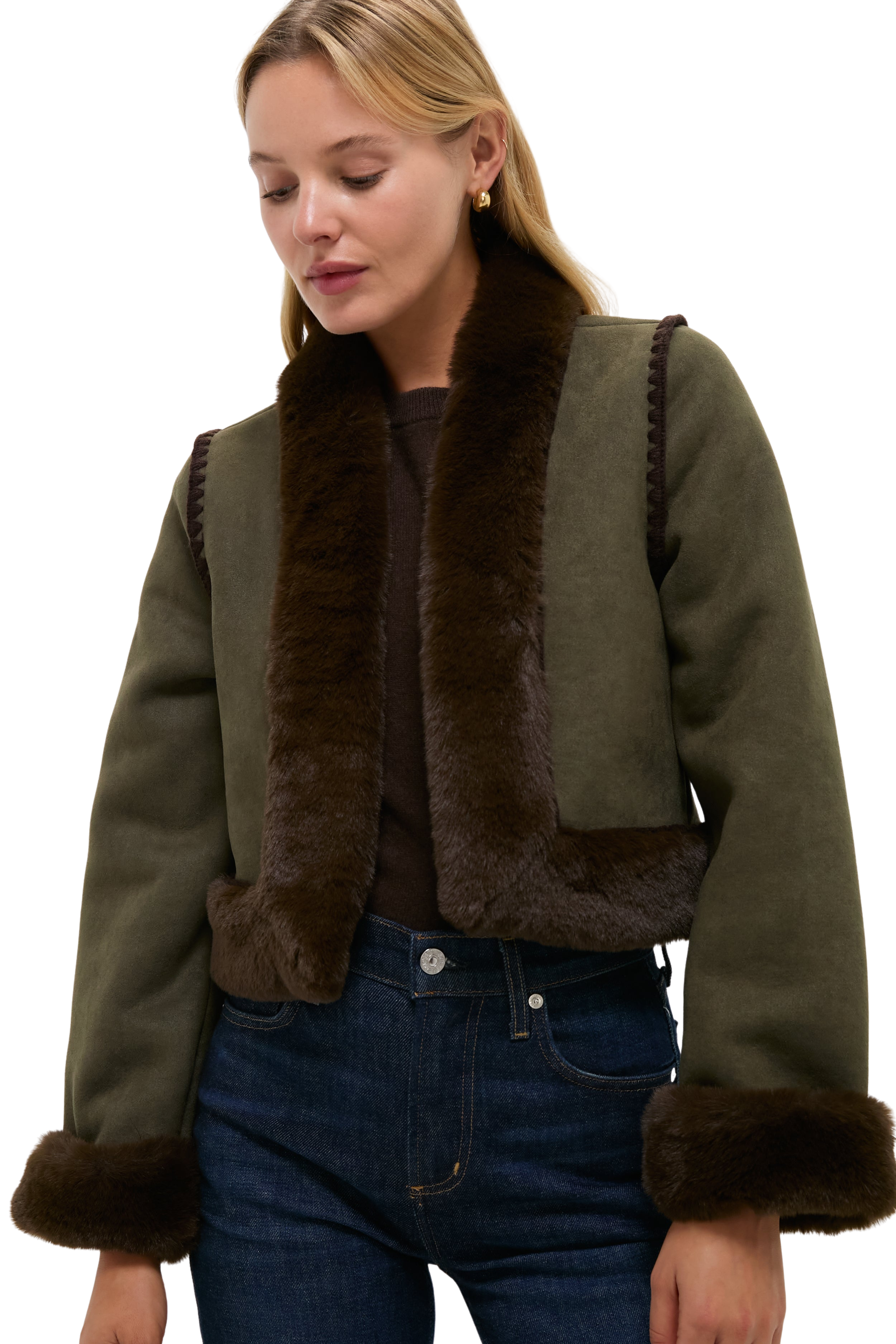 Olive Faux Suede and Fur Harding Jacket