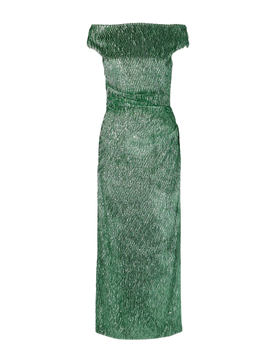 ERDEM Off-the-shoulder draped embellished tulle midi dress