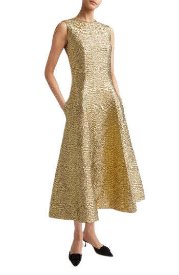 Mara Metallic Seersucker Fit & Flare Gown