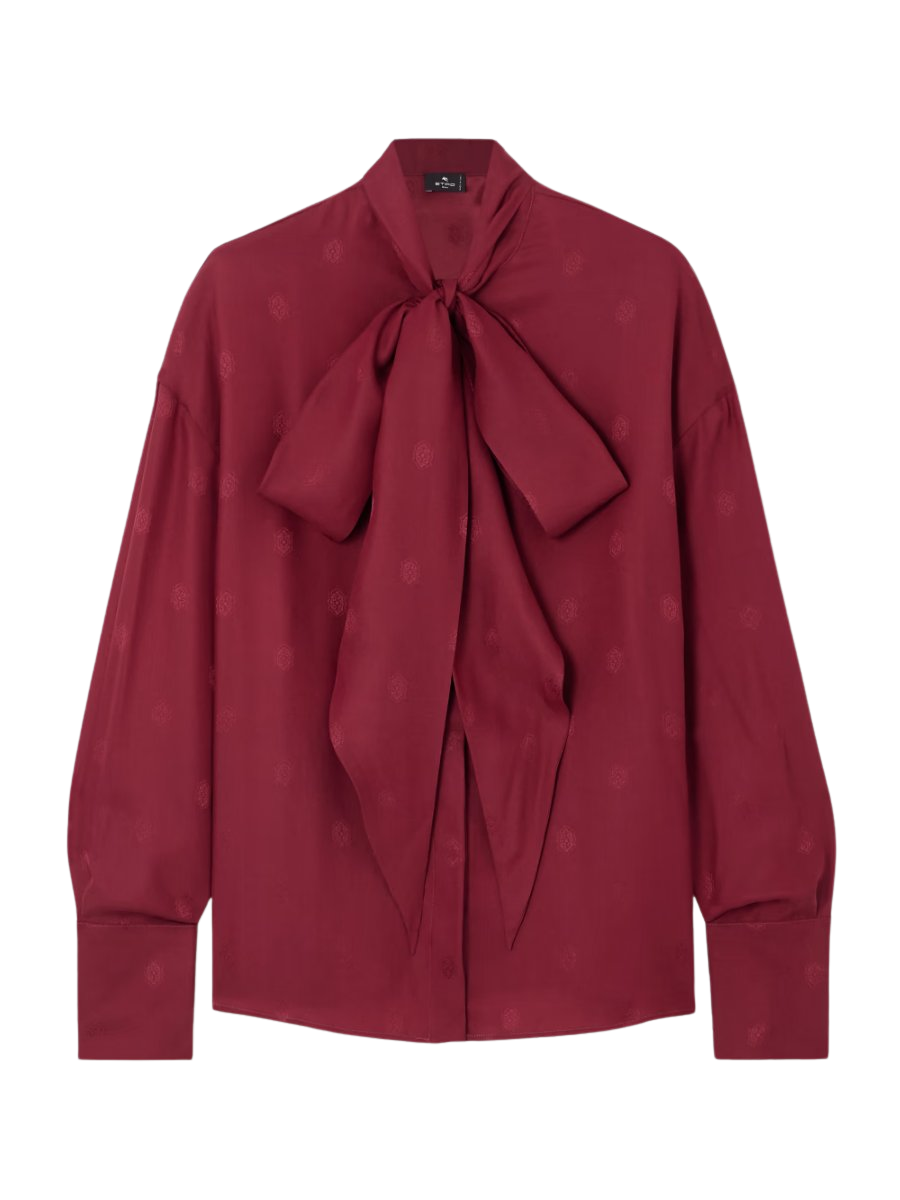 Pussy-bow silk-jacquard blouse