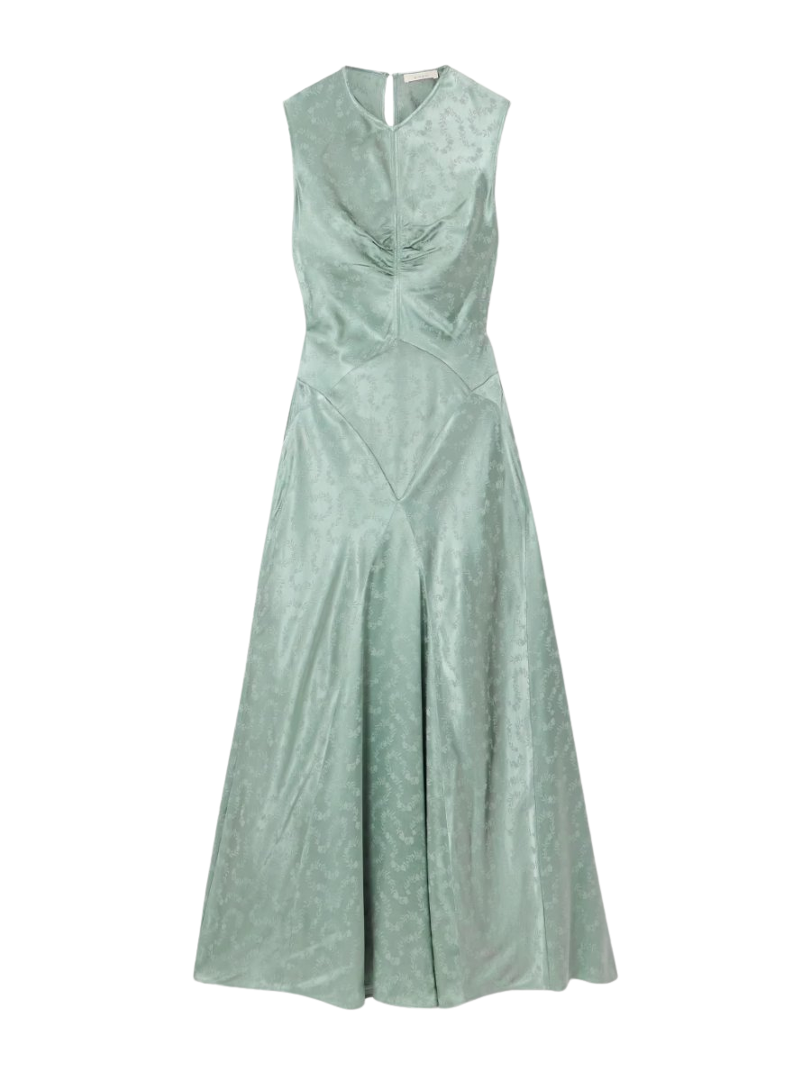 Ginette paneled floral-jacquard satin midi dress