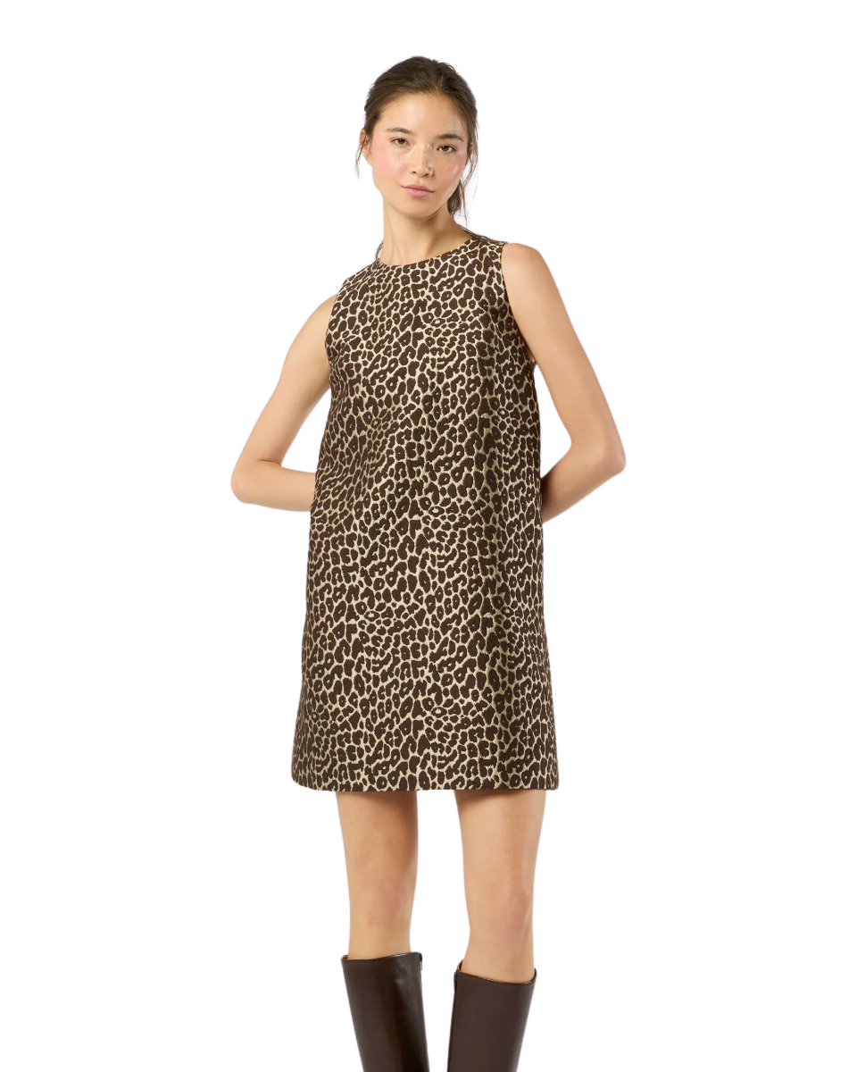 Susy Shift Dress in Chocolate/Camel Leopard Jacquard