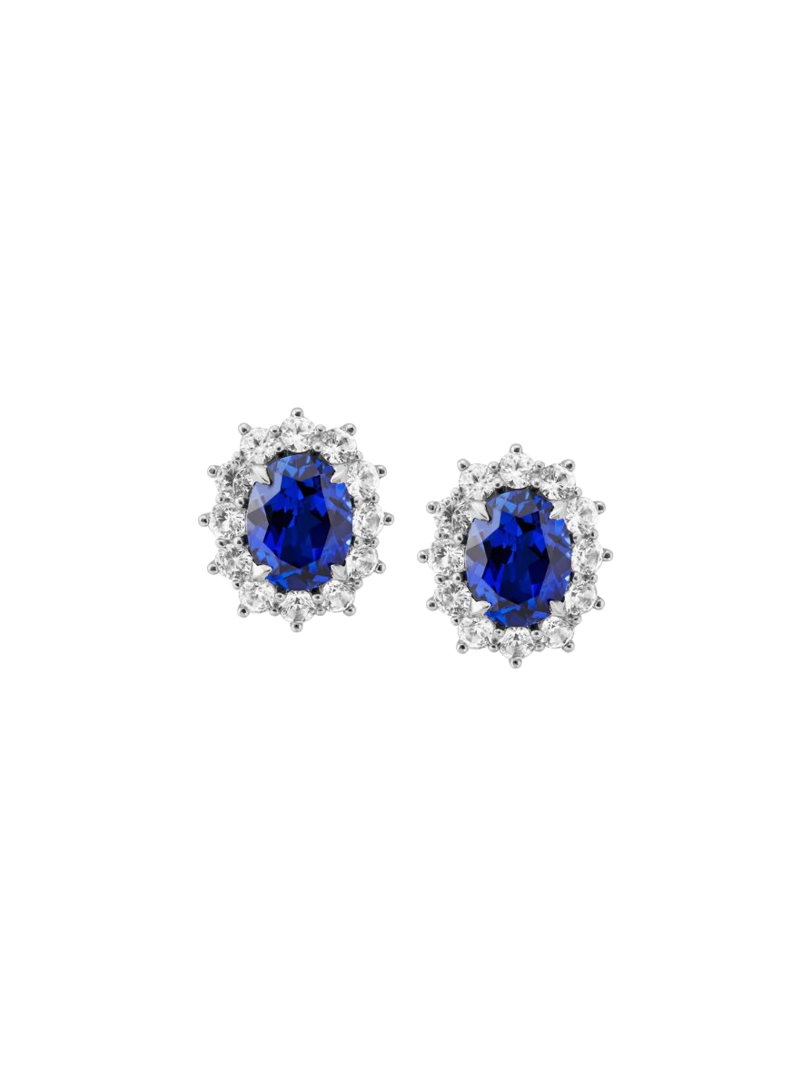 SPENCER STUD EARRINGS IN LAB BLUE SAPPHIRE AND LAB WHITE SAPPHIRE