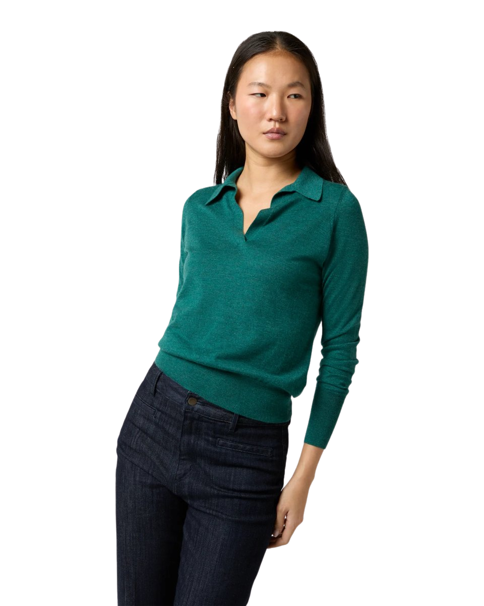 Alida Johnny-Collar Sweater in Highland Green Cashmere