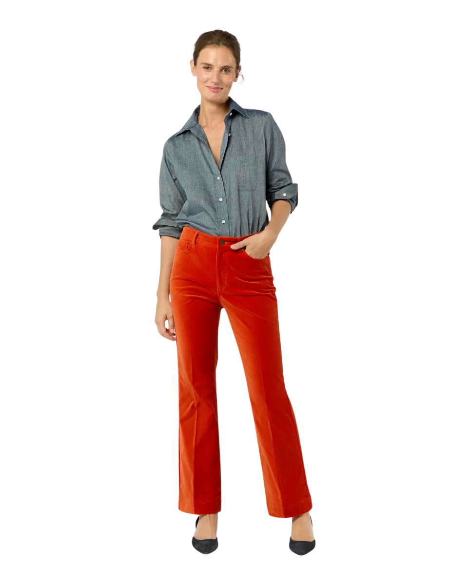 Kendall Flare 5-Pocket Jean in Persimmon Stretch Velveteen