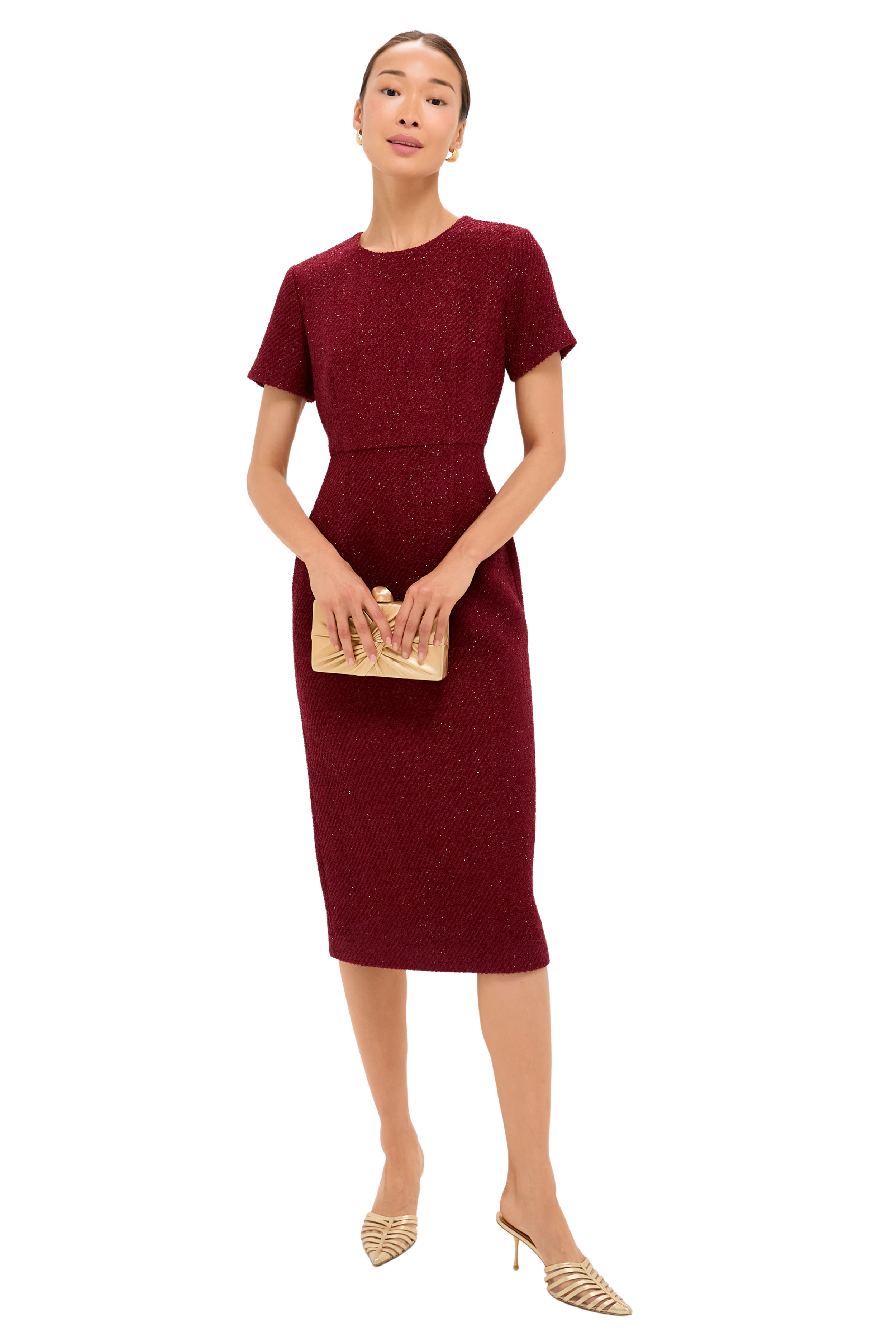 Burgundy Shimmer Boucle Pinot Midi Dress
