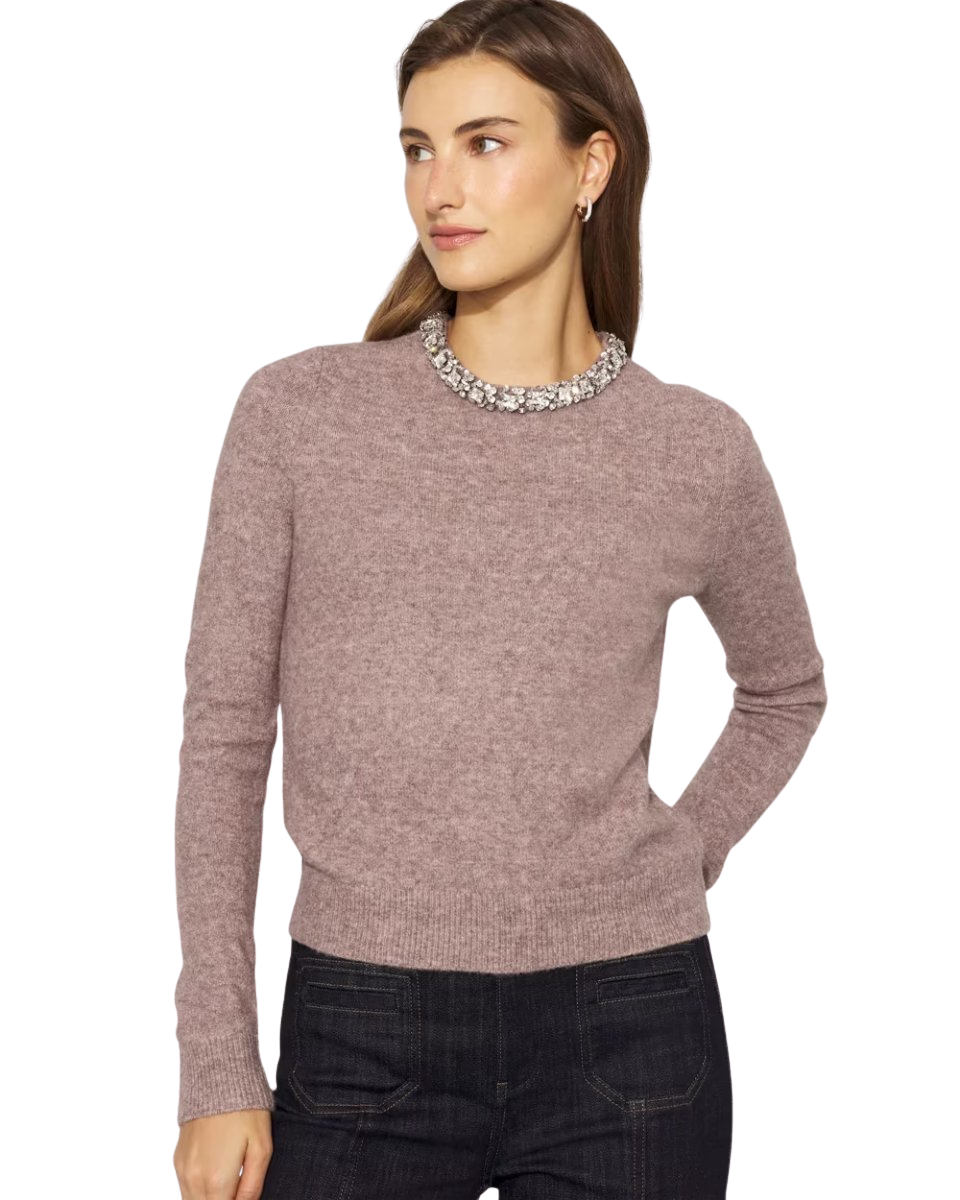 Embellished Crewneck Pullover Sweater