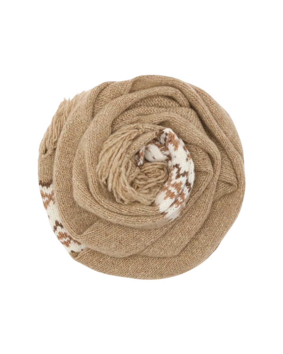 Fair Isle Scarf in Camel Donegal Multi Cashmere