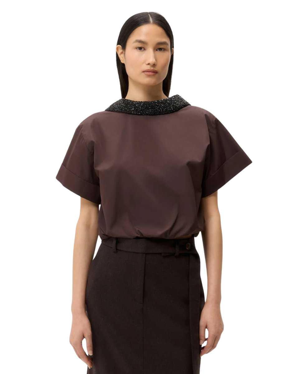 Forever and Always Reversible Shirt With Crystal Collar in Cotton Poplin