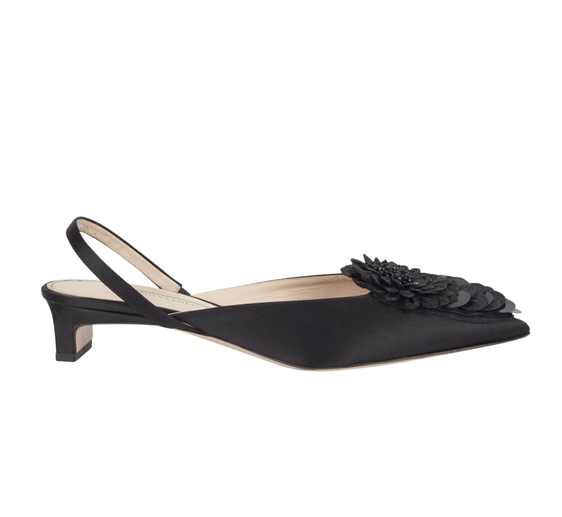 Kaori With Feather Embroidery Shoe In Black Satin