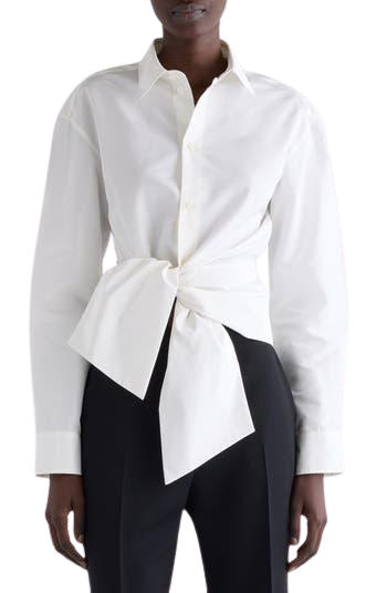 Bow Taffeta Button-Up Shirt